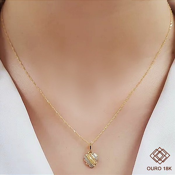 Kit Cordão Ouro 18k + Pingente Coração Ouro 18k