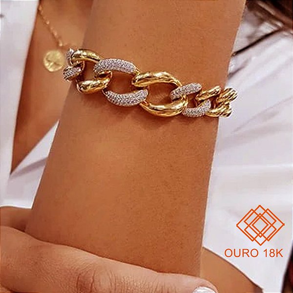 Pulseira Elos Ouro 18k Zircônias