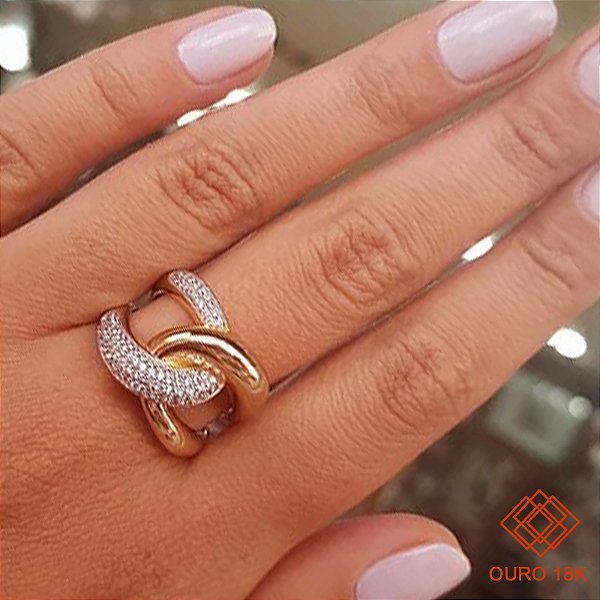 Anel Ouro 18k Zircônias