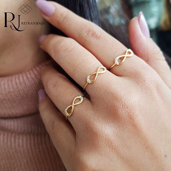 Anel Infinito Ouro 18k Zircônias