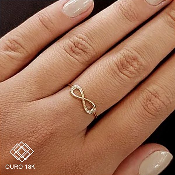 Anel Infinito Ouro 18k Zircônias