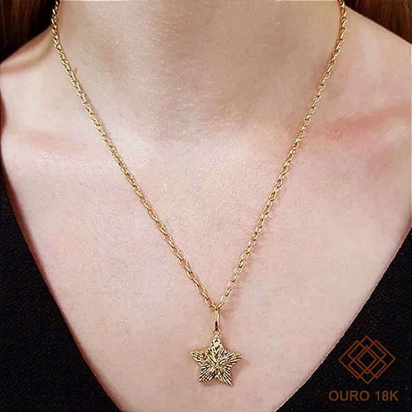 Kit Cordão Ouro 18k + Pingente Estrela Ouro 18k