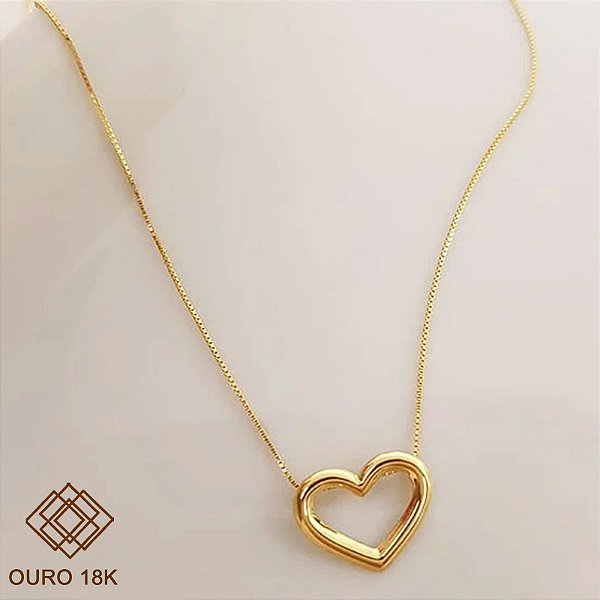 Kit Cordão Ouro 18k + Pingente Coração Ouro 18k