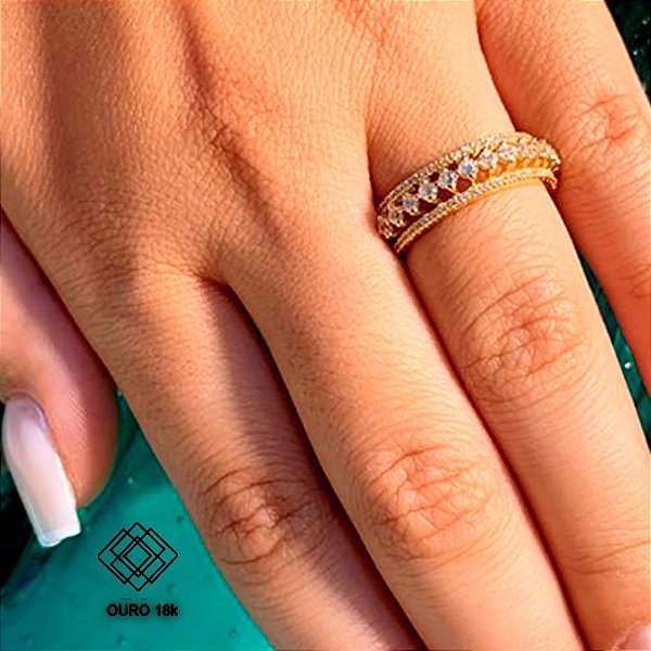 Anel Aparador Ouro 18k Zircônias