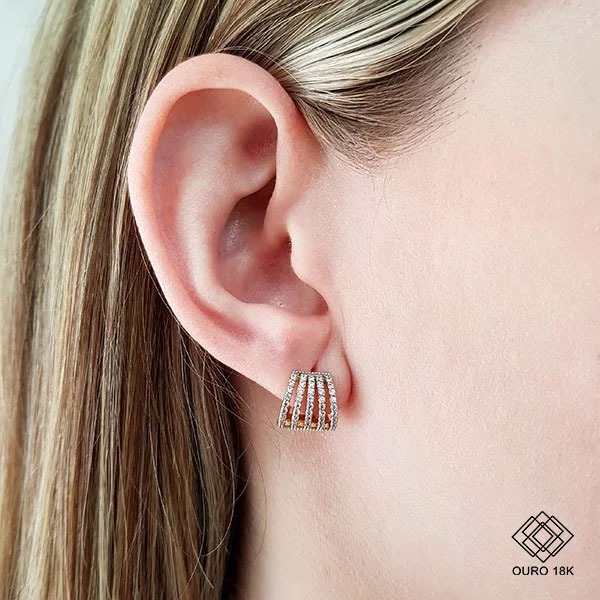 Brinco Argola Ouro 18k Zircônias