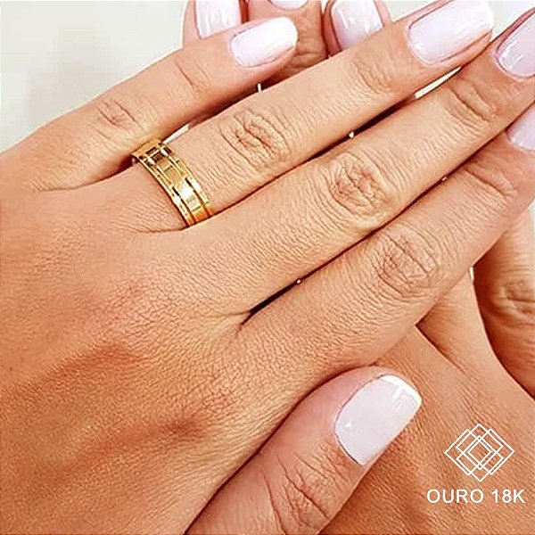1 Aliança Casamento Quadrada Ouro 18k