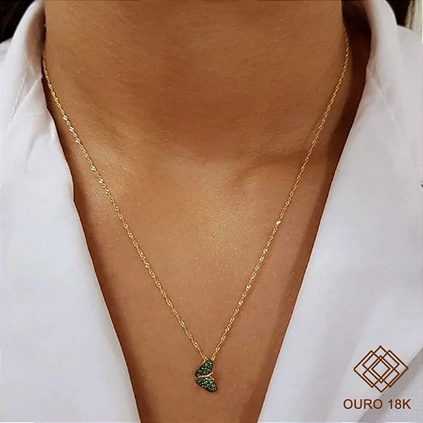 Kit Cordão Ouro 18k + Pingente Borboleta Ouro 18k
