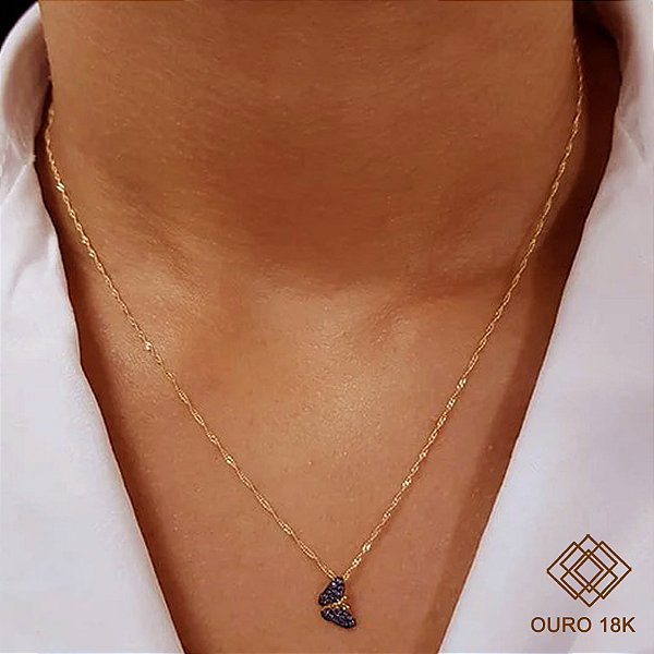 Kit Cordão Ouro 18k + Pingente Borboleta Ouro 18k