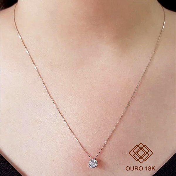Kit Ouro Branco Cordão Ouro 18k + Pingente Ponto de Luz Ouro 18k