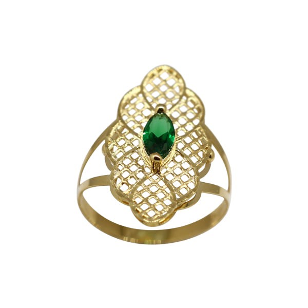 Anel Marquise Filigrana Ouro 18k Zircônia Verde