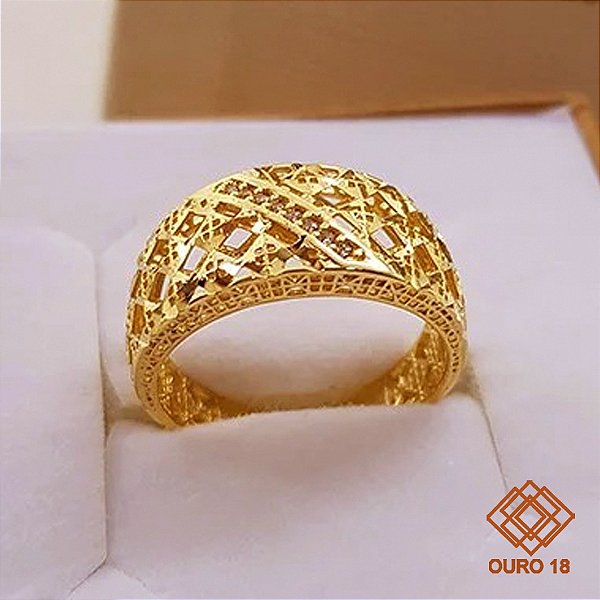 Anel Filigrana Ouro 18k Zircônias