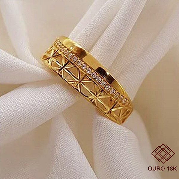 Anel Filigrana Ouro 18k Zircônias