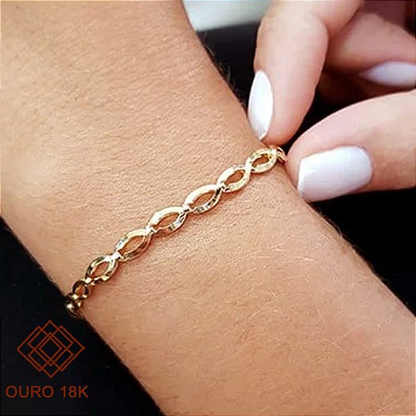 Pulseira Malha Grão de Arroz Ouro 18k