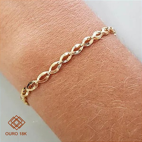 Pulseira Malha Grão de Arroz Ouro 18k