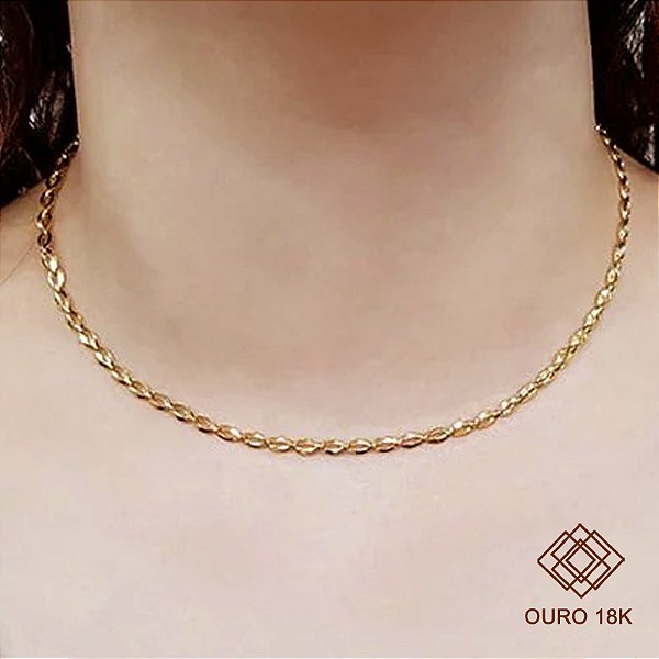 Gargantilha Malha Grão de Arroz Ouro 18k - 40cm