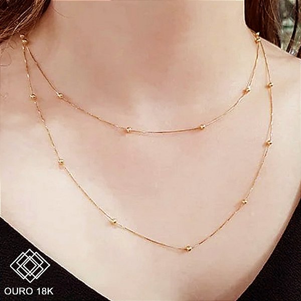 Gargantilha Esferas duas voltas Ouro 18k