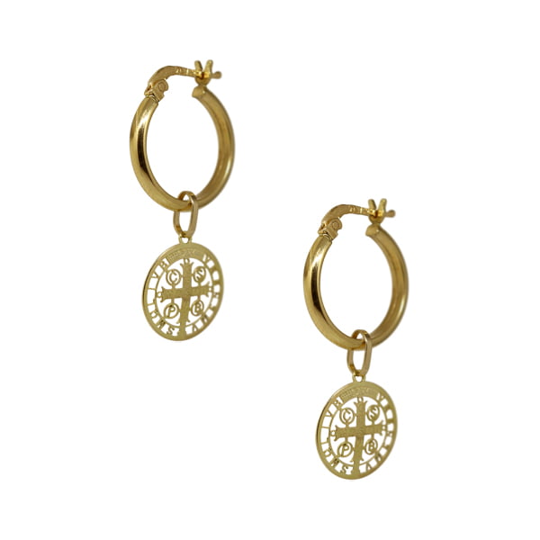 Kit Brinco Argola Ouro 18k + Pingente São Bento Ouro 18k