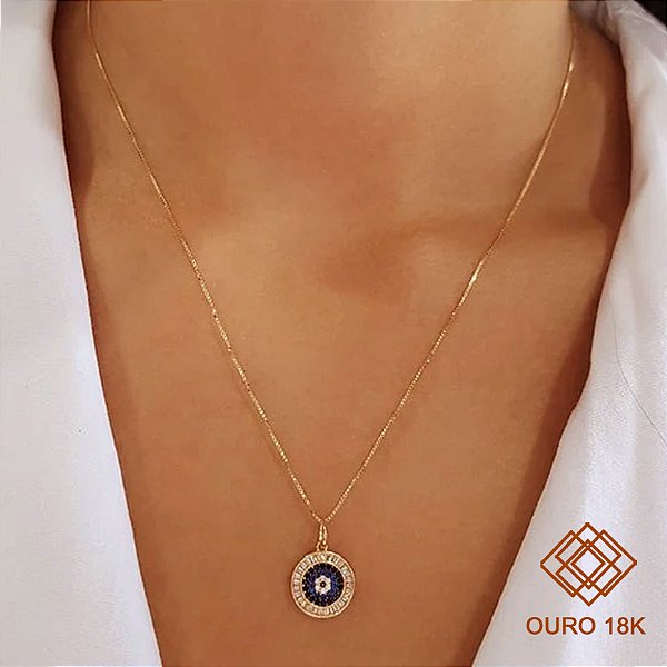 Kit Cordão Ouro 18k + Pingente Olho Grego Ouro 18k