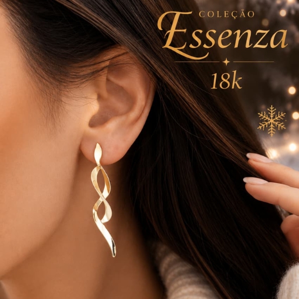 Brinco Curvas Ouro 18k - Coleção Essenza