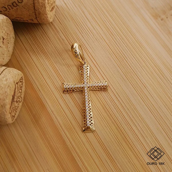 Pingente Cruz Ouro 18k Zircônias