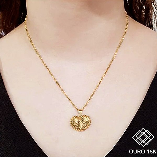 Kit Cordão Ouro 18k + Pingente Coração Filigrana Ouro 18k