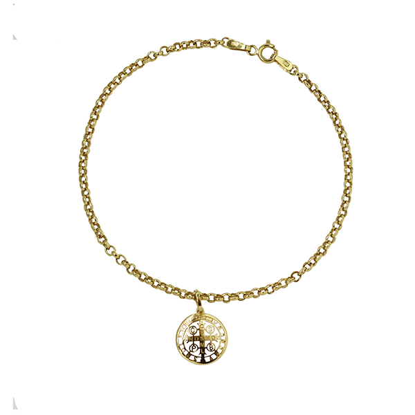 Pulseira Elo Português 2mm com Pingente São Bento Ouro 18k