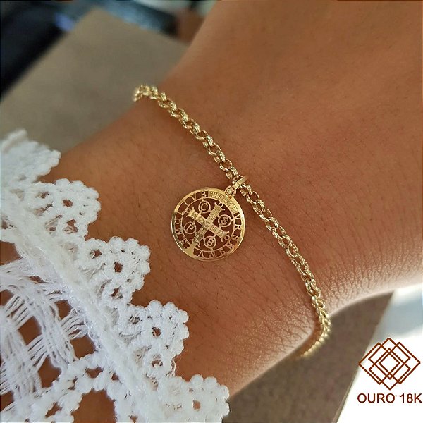 Pulseira Ouro 18k + Pingente São Bento Ouro 18k