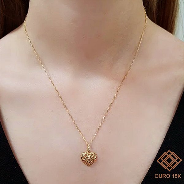 Kit Cordão Ouro 18k + Pingente Coração Diamantado Ouro 18k