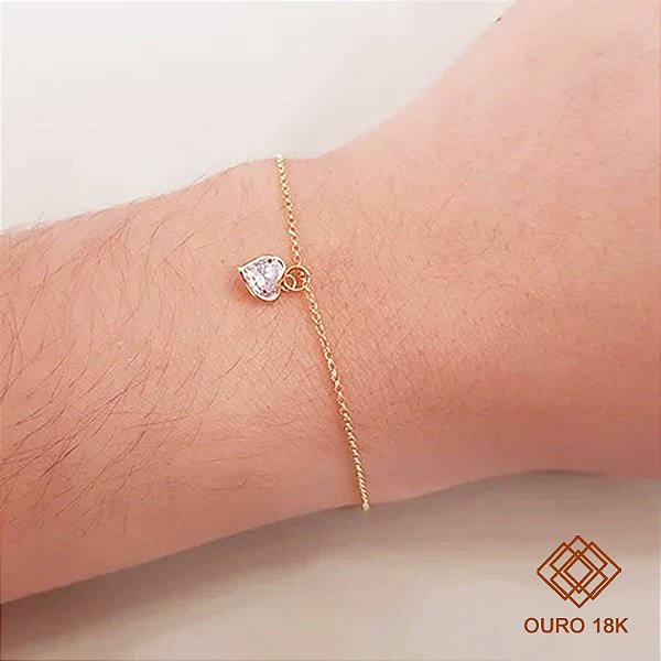 Kit Pulseira Ouro 18k + Pingente Coração Ouro 18k