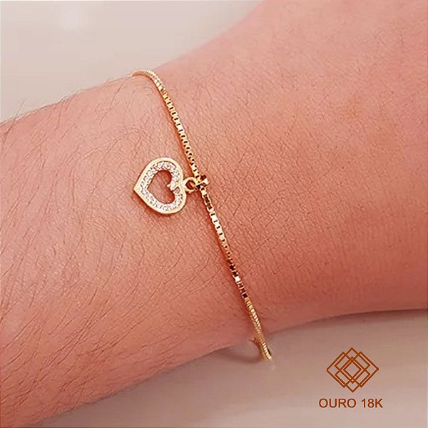 Kit Pulseira Ouro 18k + Pingente Coração Ouro 18k