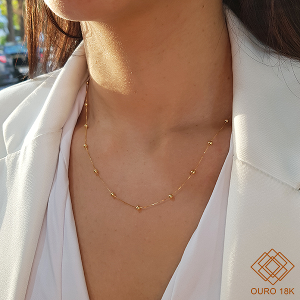 Gargantilha Esferas Ouro 18k - 50cm