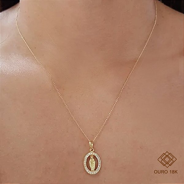 Kit Cordão Ouro 18k + Pingente Nossa Senhora Ouro 18k