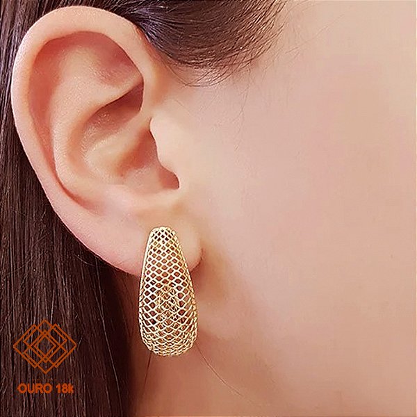 Brinco Meia Argola Filigrana Ouro 18k