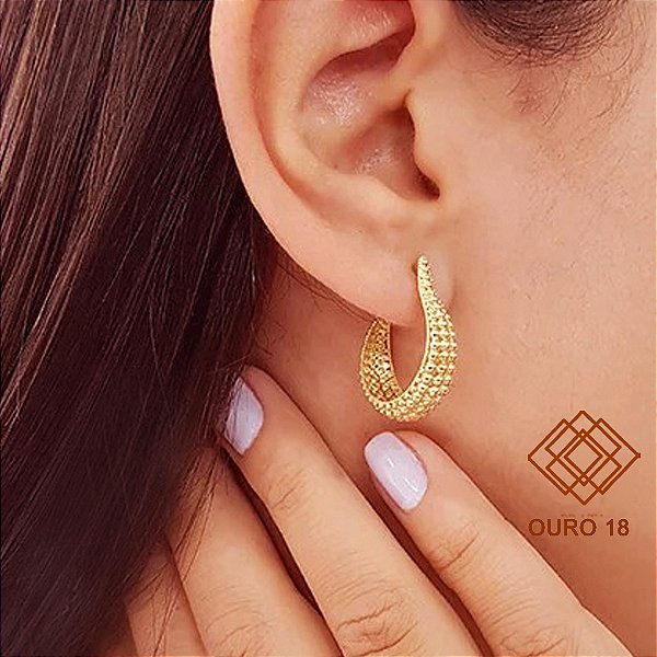 Brinco Meia Argola Esferas Ouro 18k