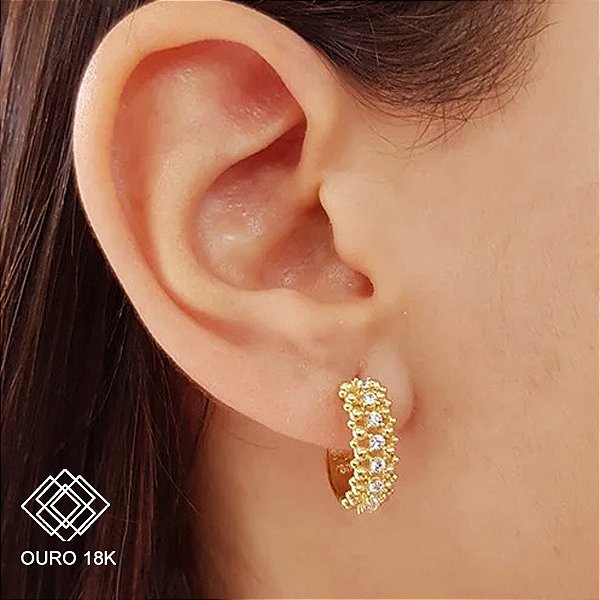 Brinco Argola Esferas Ouro 18k Zircônias
