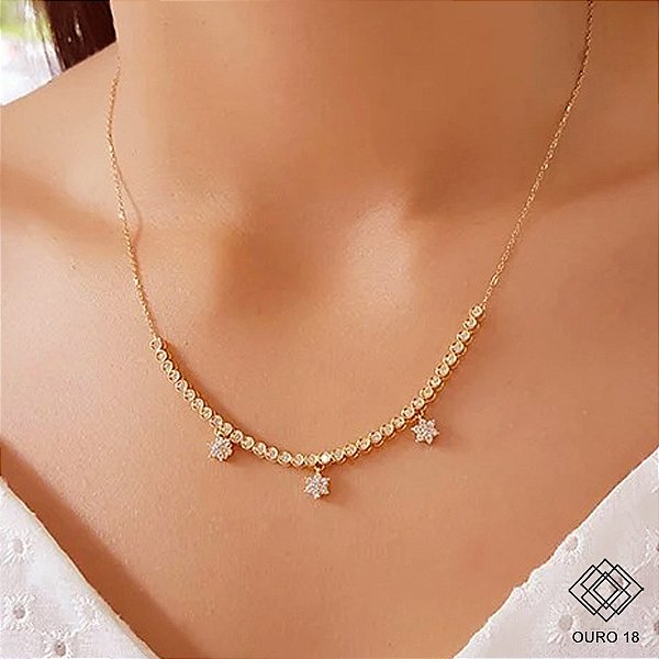 Gargantilha Ouro 18k Zircônias