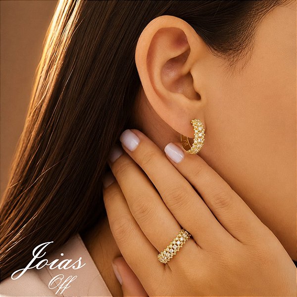 Anel Aparador Esferas Ouro 18k Zircônias