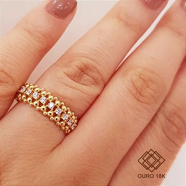 Anel Aparador Esferas Ouro 18k Zircônias