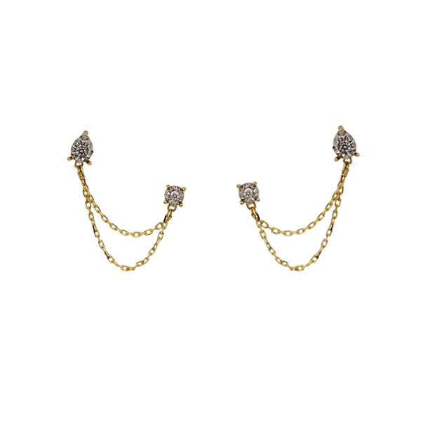 Brinco Duplo Ouro 18k Diamante