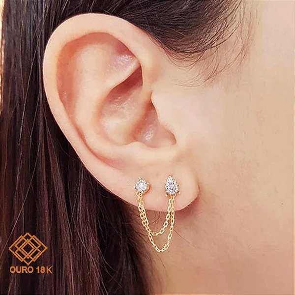 Brinco Duplo Ouro 18k Diamante