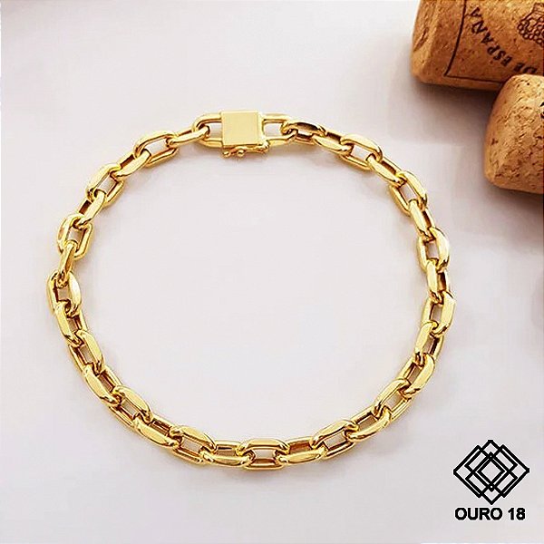 Pulseira Masculina Malha Cadeado Ouro 18k
