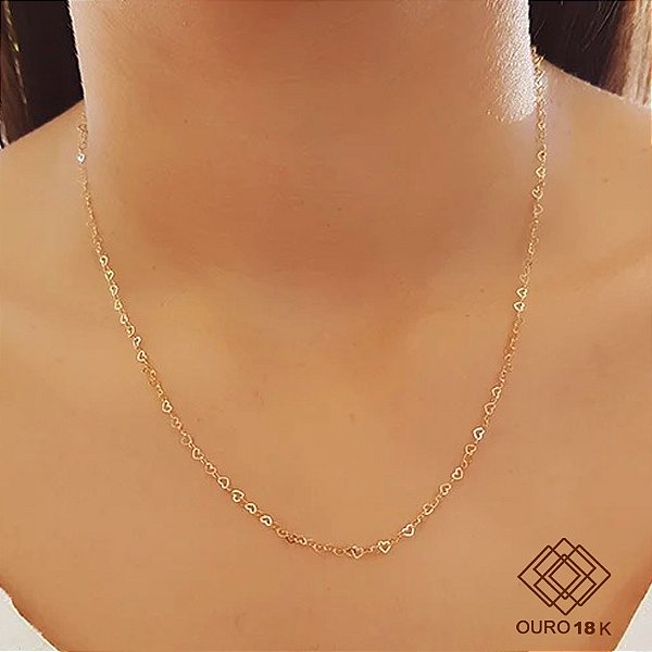 Cordão Malha Coração Ouro 18k - 45cm