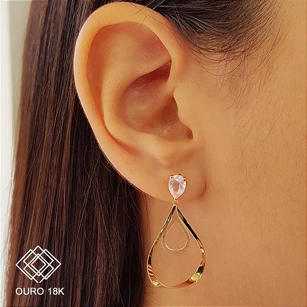 Brinco Gota Ouro 18k Quartzo Rosa