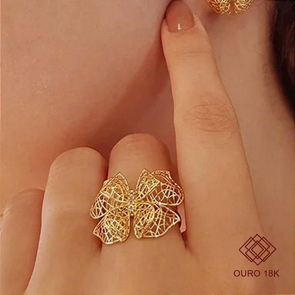 Anel Borboleta Filigrana Ouro 18k