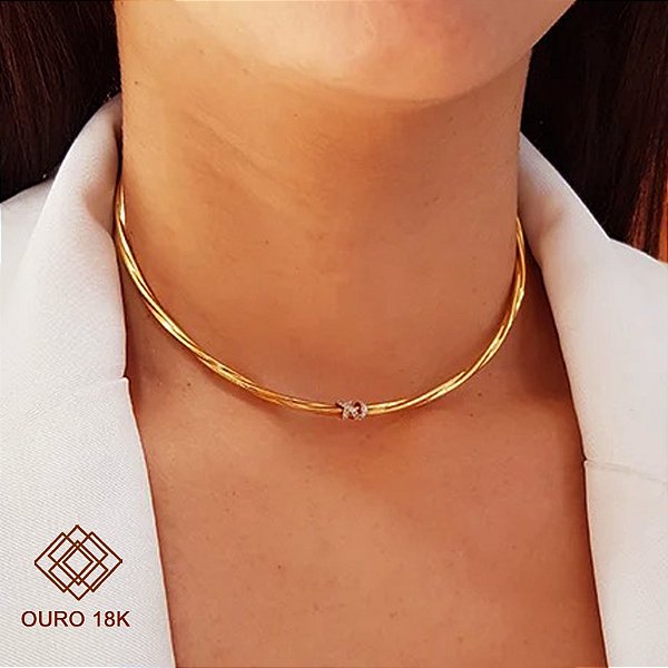 Gargantilha Choker Ouro 18k Diamantes