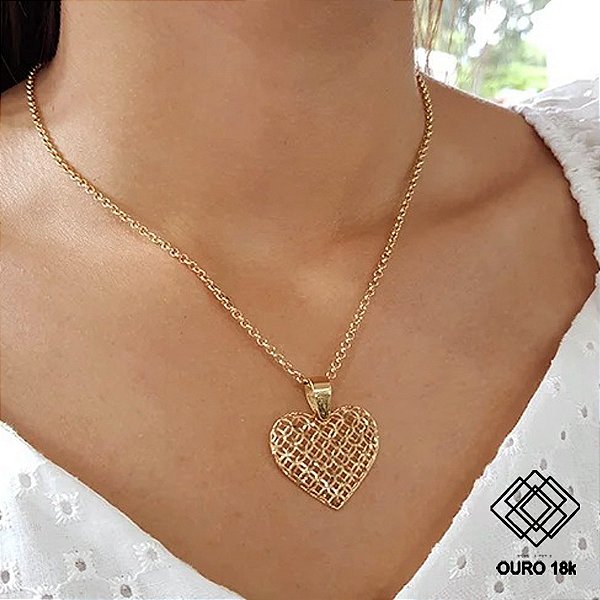 Kit Cordão Ouro 18k + Pingente Coração Ouro 18k