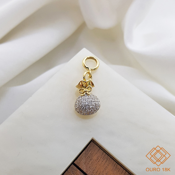 Pingente Saco de Dinheiro Ouro 18k Zircônias