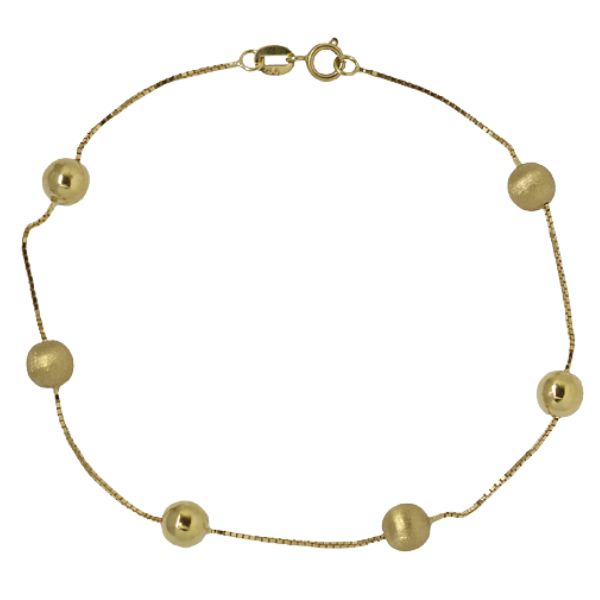 Pulseira Veneziana Esferas Foscas e Lisas Ouro 18k