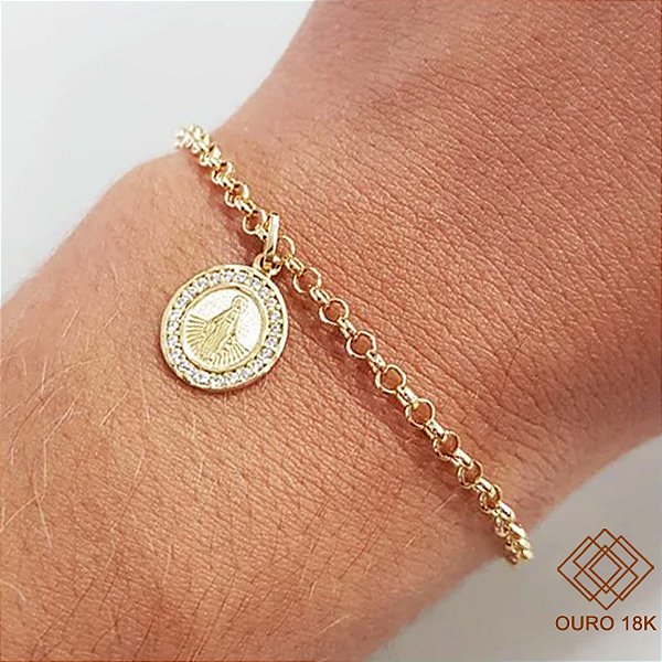 Kit Pulseira Ouro 18k + Pingente Nossa Senhora Ouro 18k