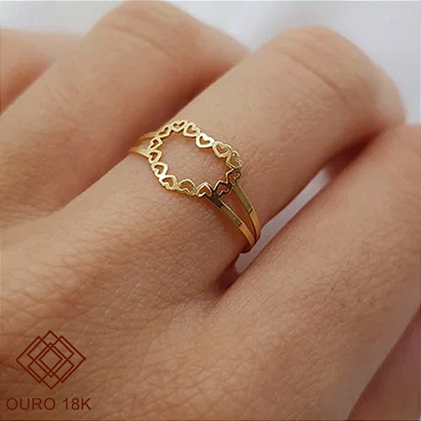 Anel Coração Vazado Ouro 18k